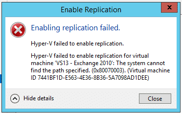 HyperV Replication Failed Path